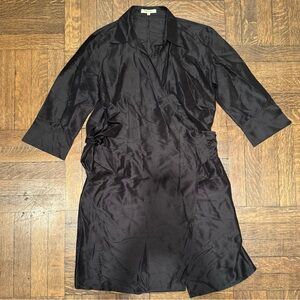 White Ginger Black 100% Raw Silk Knee-Length  Wrap Dress Size Medium